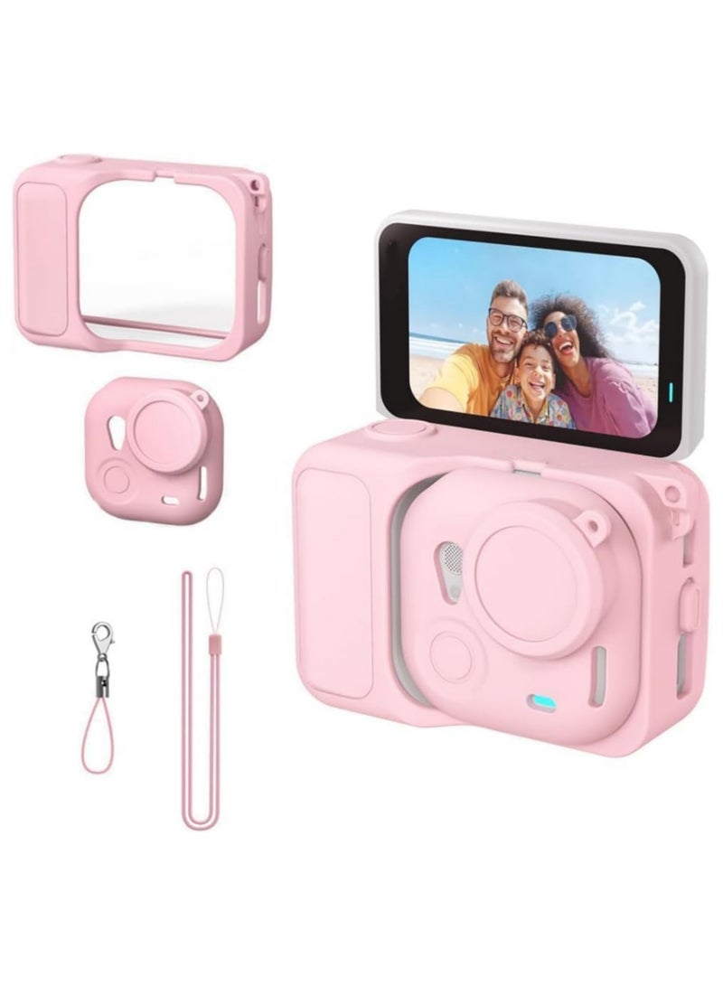 Adando Silicone Cover Set for Insta360 Go Ultra Camera, Anti-Loss Strap and Lanyard, Silicone Case for Action Pod, Protective Camera Cover for Insta360 Go Ultra, Durable and Secure (Pink) - Image 1
